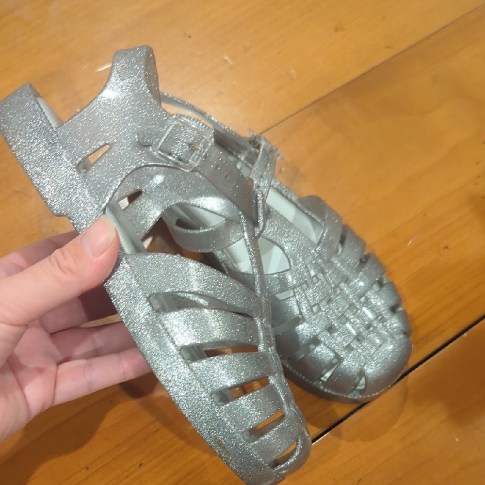 Mini Melissa Glittery Silver Kids Sandals Size 1